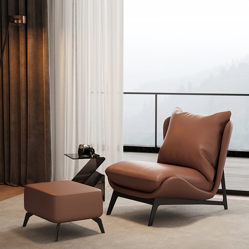 شاربدو كرسي استرخاء عصري مع مسند للقدمين، كرسي استرخاء قابل للإمالة من الجلد الصناعي مع أرجل معدنية، طقم كراسي استرخاء مريح مناسب لغرفة المعيشة وغرفة النوم - Image 1